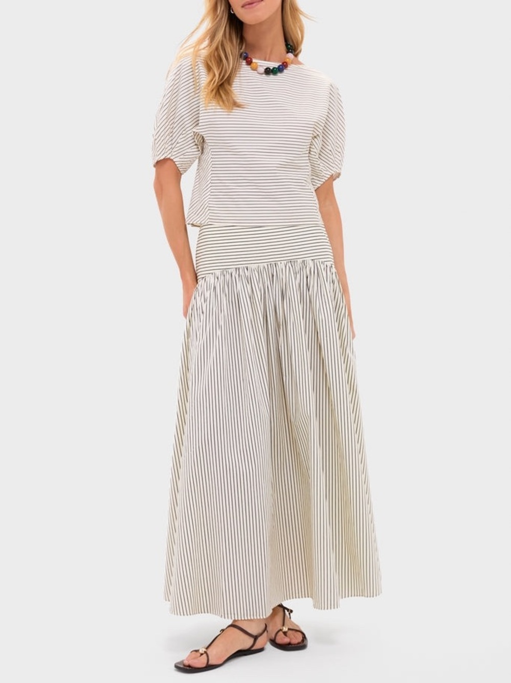 NWOT - STAUD Ivory and Dark Oak Micro Stripe Didi Top (M) and Procida Skirt (6)